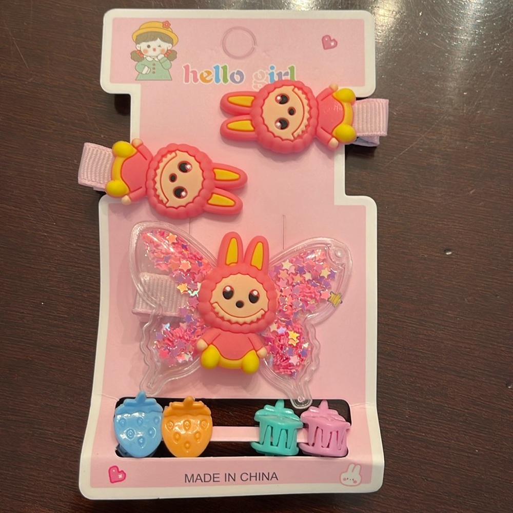 Pink cartoon labubu monsters Hair Clips Set for Kids